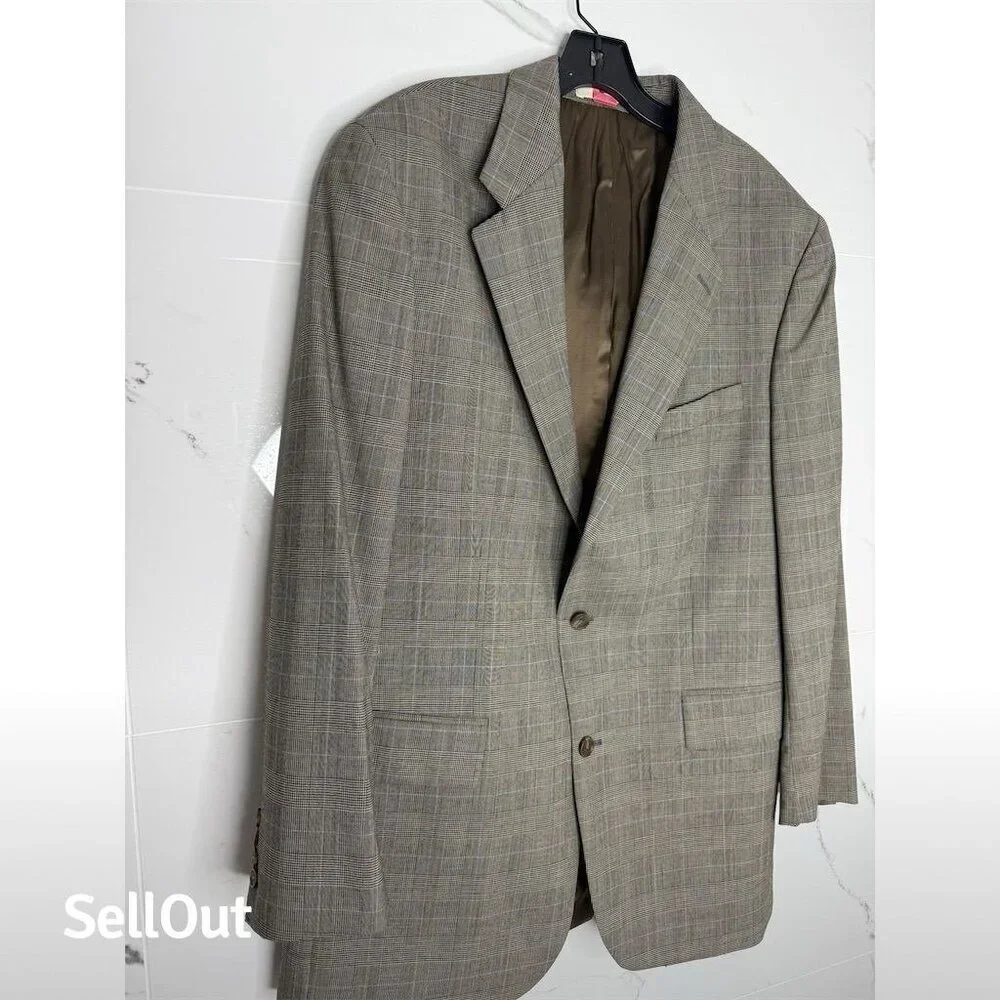 Vintage Ralph Lauren Blazer Men's Wool Plaid 44T Brown Made In Canada Career​